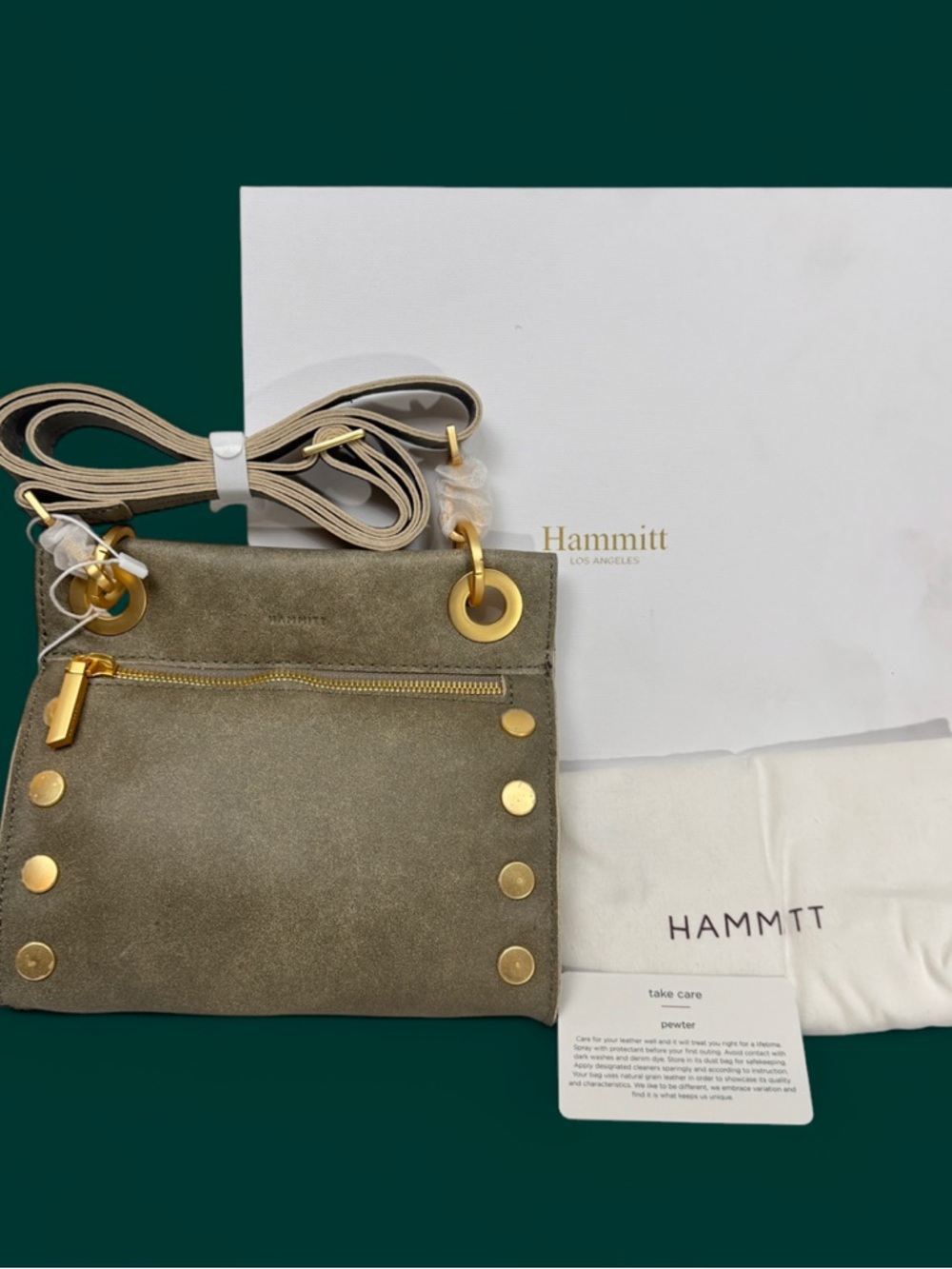 Hammitt Tony Small Pewter Crossbody New With Box Brushed Gold